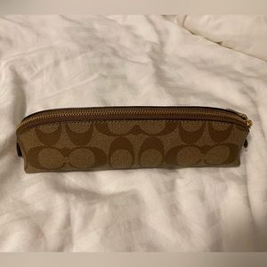 Coach Light Brown Canvas Monogram Pencil Case EUC